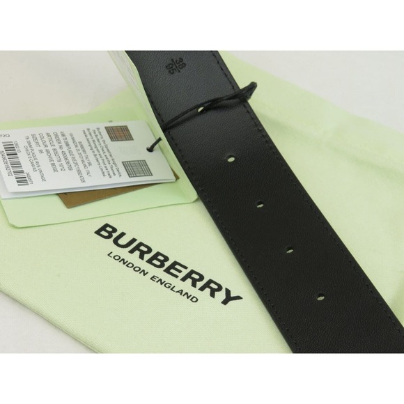 $580 BURBERRY TB 35 BEIGE CHECK BLACK LEATHER REVERSIBLE LOGO BUCKLE BELT 95 38 - Picture 8 of 13